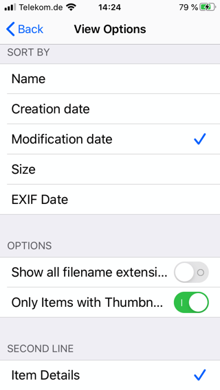 NeoFinder iOS View Settings