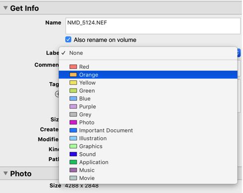 Color in the Label menu of the Inspector in NeoFinder